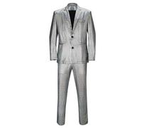 Men’s 2 Pieces Disco Costume Jacket Pants Outfit Set Adult 70s Shiny Metallic Sequin Halloween Cosplay Party Suit, Silver, S