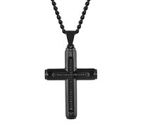Men’s .20 cttw Black Diamond Cross Pendant in Black Stainless Steel on 24 Inch Chain - Christian Faith Necklace