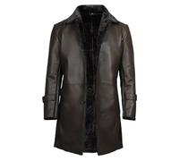 Men’s 3/4 Length Shearling Dark Brown Leather Coat | Genuine Sheepskin Winter Jacket | Warm Vintage Long Leather Overcoat for Men (UK, Alpha, 3XL, Regular, Regular)