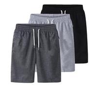 Men’s 3 Pack Knee Length Sweat Shorts Elastic Drawstring Zip Pocket Quick Dry Gym Lounge Beach Activewear (UK, Alpha, 4XL, Regular, Regular, Black+Light Gray+Dark Gray)