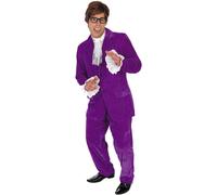 Men`s 60s Austin Powers Costume Adult Purple Gigolo Movie Spy Fancy Dress M L XL