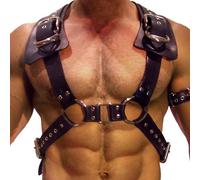 Men’s Adjustable Wide Waist Belt Leather Harness - Gothic Punk Chest Straps with Shoulder Pads for Cosplay Holiday Intimate Gift Harness, Sexy Bondage Set for Couples
