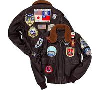 Men’s Airforce Removable Fur Vintage Brown Leather Jacket, USAAF Patches Real Leather Jacket, B3 WW2 Navy Pilot Bomber Jacket (3XL)