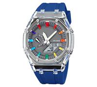 Men’s Analog Digital Sports Watch, Multifunctional Dual Time Waterproof Outdoor Silicone Watch, Outdoor Sports Military Wrist Watches with World Time for Men (Blue)