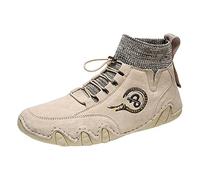 Men’s Ankle Hiking Shoes Outdoor Trainers, Sock Collar High Top Walking Shoes with Quick Lace Toggle, Suede Look Upper, Cushioned Grip Sole for Trekking, Trail, Daily Walk Beige