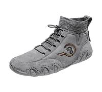 Men’s Ankle Hiking Shoes Outdoor Trainers, Sock Collar High Top Walking Shoes with Quick Lace Toggle, Suede Look Upper, Cushioned Grip Sole for Trekking, Trail, Daily Walk Grey