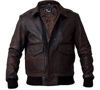 Men’s Aviator A-2 Flight Navy Air Force Distressed Leather Bomber Jacket (Brown, XL)