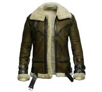 Men’s B3 Brown Sheepskin Shearling Aviator Bomber Leather Flight Jacket - Vintage RAF WWII Pilot Flying Winter Coat (UK, Alpha, S, Regular, Regular)