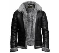 Men’s B3 Sheepskin Shearling Leather Bomber Jacket - 100% Real RAF Pilot Flight Coat - Vintage WWII Aviator Winter Outerwear (UK, Alpha, 5XL, 6XL, Regular, Regular, 5XL)