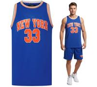Men’s Basketball Jersey - New York 33 Blue Mesh Vest, Sleeveless Sports Top, Breathable Retro Style (UK, Alpha, S, Regular, Tall, Blue)