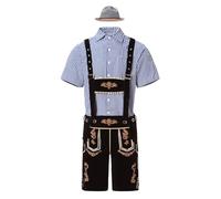 Men’s Bavarian Octoberfest Lederhosen Costume Outfits, Men’s German Bavarian Oktoberfest Costume Set for Halloween Dress Up Party and Beer Festival, Oktoberfest Costume Men, Adult Dress Up (Gold-5, L)