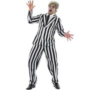Men`s Beetlejuice Costume Adult Striped Suit Horror Film Halloween Fancy Dress