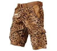 Men’s Belted Animal Print Cargo Shorts, Adjustable Canvas Buckle Waist with Pocket Knee Length Tactical Bottoms, Leopard Pattern Ripstop Utility Shorts for Street Casual Outdoor Walking Trips