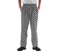 Men’s Black and White Checkerboard Print Chef Pants with Elastic Waist Drawstring Baggy Chef Uniforms, Blackwhite-grid, XXL