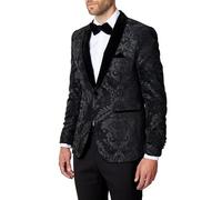 Men’s Black Floral Foliage Jacquard Jacket Tailored Fit Velvet Shawl Lapel Blazer [BLZ-311-BLACK-VELVET-44]