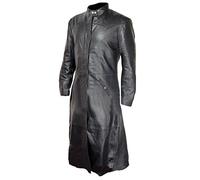 Men’s Black Leather Trench Coat - Full-Length Gothic Steampunk Matrix Handmade Duster Long Coat (UK, Alpha, 5XL, Regular, Regular, Black)