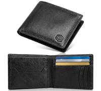 Men’s Black Nappa Leather Passcase Wallet - RFID Blocking, Flip-Up ID Window, 8 Card Slots, No Coin Pocket | Mens RFID Bifold Leather Wallet, Without Pouch, Photo ID Window, UK SP6BLK