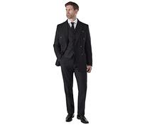 Men’s Black Navy Double Breasted Suit 3 Piece Tailored Fit Peak Lapel Jacket [DB-SUIT-GRAHAM-BLACK-48]