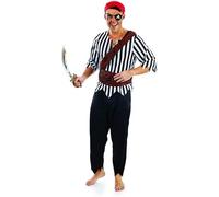Men`s Black Pirate Costume M-XL Adult Caribbean Buccaneer Deckhand Fancy Dress