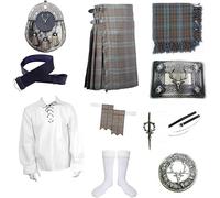 Men’s Black Watch Weathered Tartan Kilt Set with Stag Head Sporran Full Scottish Highland Outfit & Accessories