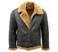 Men’s Bomber Black Leather Jacket | Classic Aviator Flight Jacket with Shearling Collar | Warm Winter Pilot Style Coat (UK, Alpha, 6XL, 7XL, Regular, Regular, 6XL)