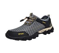 Men’s Breathable Mesh Trail Hiking Shoes, Lightweight Quick Dry Outdoor Trekking Trainers, Non Slip Durable Rubber Sole Sneakers, Supportive Wide Fit Footwear for Camping, Fishing and River Walking