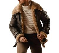 Men’s Brown B3 Shearling Leather Jacket - Real Sheepskin Aviator Coat - RAF Bomber Winter Jacket - Warm Faux Fur Lined Long Pilot Jacket