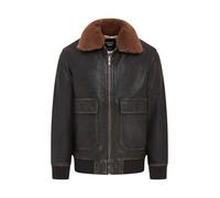 Men’s Brown Leather Aviator Bomber Jacket - G-1 Pilot Style with Detachable Sheepskin Collar
