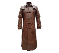 Men’s Brown Leather Crocodile Print Trench Coat - Gothic Matrix Steampunk Vintage Fashion Duster Jacket (UK, Alpha, 5XL, Regular, Regular, Brown Crocodile Print)