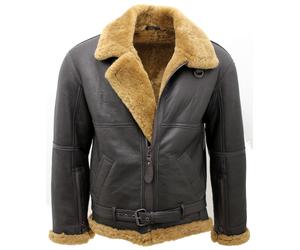 Men’s Brown RAF Real Shearling Sheepskin Flying Leather Jacket With Ginger Fur