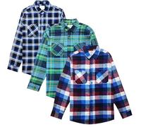 Men’s Button Down Checked Shirts Two Pocket 100% Cotton Long Sleeve Regular Fit Flannel for Adult, Size S to 2XL (UK, Alpha, L, Regular, Regular, 3 Pack_Blu.white/Blu.red/Green_Style-1)