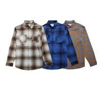 Men’s Button Down Flannel Checked Shirts Two Pocket 100% Cotton Long Sleeve Regular Fit Flannel for Adult, Size S to 2XL (UK, Alpha, M, Regular, Regular, 3 Pack_Beige/Orange.navy/Blue_Style-2)