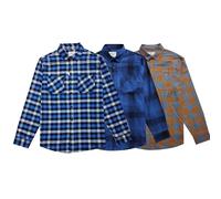 Men’s Button Down Flannel Checked Shirts Two Pocket 100% Cotton Long Sleeve Regular Fit Flannel for Adult, Size S to 2XL (UK, Alpha, XL, Regular, Regular, 3 Pack_Orange.navy/Blue/Blue.stripe_Style-2)