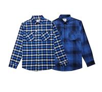 Men’s Button Down Flannel Checked Shirts Two Pocket 100% Cotton Long Sleeve Regular Fit Flannel for Adult, Size S to 2XL (UK, Alpha, L, Regular, Regular, 2 Pack_blue/Blue.stripe_Style-2)