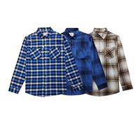 Men’s Button Down Flannel Checked Shirts Two Pocket 100% Cotton Long Sleeve Regular Fit Flannel for Adult, Size S to 2XL (UK, Alpha, XXL, Regular, Regular, 3 Pack_Beige/Blue/Blue.stripe_Style-2)