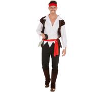 tectake Men's Captain Curlybeard Pirate Costume in Black | Size: Large TECTAKE Black L