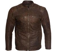 Men’s Casual Brown Buff Leather Cafe Racer Biker Jacket 2XL