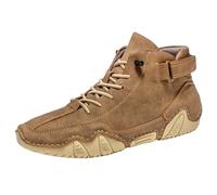 Men’s Casual High Top Trainers with Lace-Up Design, Retro Street Style Leather Sneakers, Anti-Slip Rubber Sole Walking Shoes, Breathable Lightweight Ankle Boots，Shock-Absorbing Comfortable Sole Khaki
