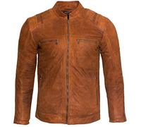 Men’s Casual Tan Buff Leather Cafe Racer Biker Jacket 5XL
