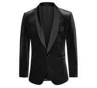 Men’s Christmas Blazers Formal Velvet Shawl Collar Blazer Suit Jacket for Business Party S Black