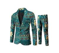Men 's Christmas Casual Business Suit 3 Piece One Button Jackets Vests Pants Ugly Funny Xmas Snowman Printed Sets (E-Dark Green, M)