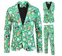 Men 's Christmas Casual Business Suit 3 Piece One Button Jackets Vests Pants Ugly Funny Xmas Snowman Printed Sets