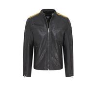 Men’s Classic Black Quilted Leather Biker Jacket - Yellow Striped Moto Racing Style | Genuine Lamb Leather Motorcycle Jacket with Quilted Shoulders & Cotton Lining