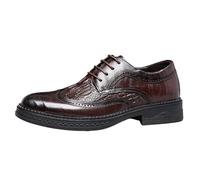 Men’s Classic Lace Up Italian Print Leather Oxfords Rubber Sole Dress Shoes for Work and Party(Marrone,6.5 UK)
