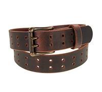 Men’s Classic Leather Belt, Double Prong Retro Style, Antique Brass Buckle, 1 ½” Width, Amish handmade in the USA, Vintage Brown, 46"