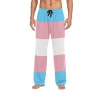 Men’s Colorful Cartoon Sharks Pajama Pants with Pockets Lounge Pants Relaxed Drawstring Sleep Pants, Transgender Pride Flag, Large