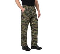 Men’s Combat Trousers US Army M65 Military Style Multi Pocket Cargo Work Pants Tactical Casual Walking Outdoor Hiking Adjustable Waist Drawstring Leg - Tiger Stripe Camo - 34