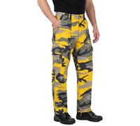Men’s Combat Trousers US Army M65 Military Style Multi Pocket Cargo Work Pants Tactical Casual Walking Outdoor Hiking Adjustable Waist Drawstring Leg - Yellow Camo - 40
