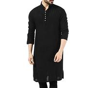 Men’s Cotton Kurta Long Sleeve Muslim Shirt - Traditional Pakistani Indian Tunic Top with Mandarin Collar & Button Front, Ideal for Prayer, Ramadan, Eid and Daily Wear
