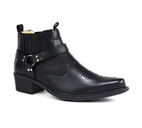 Men’s Cowboy - Black Leather Harness Ankle Boots for Men - Western Biker Motorcycle Riding Shoes - Stylish Horse Riding & Casual Footwear UK